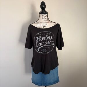 Harley Davidson off-shoulder y2k black graphic t-shirt